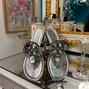 Tory Burch Silver Metallic Sandals